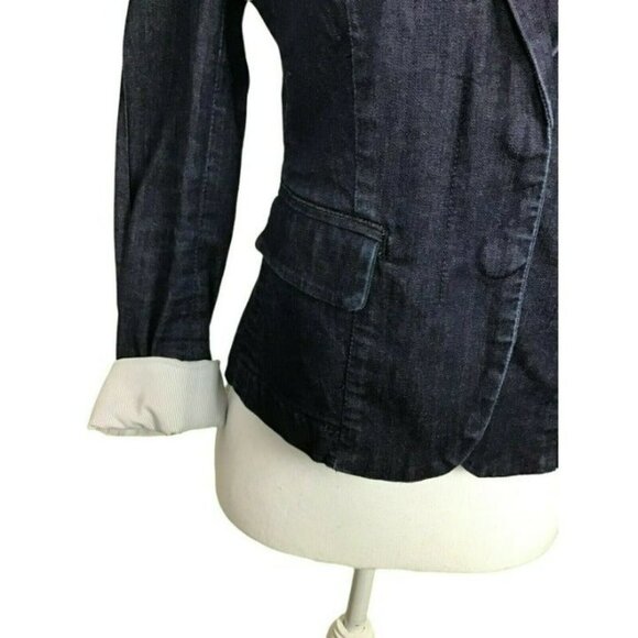 Club Monaco Cotton Spandex Blend Denim Blazer Blue Size 4 RR - Picture 2 of 9